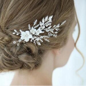 White Crystal Floral Bridal Hair Accessory